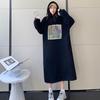Women's Fall Dress - Knee-length Long Casual Hooded Long-sleeved Fleece Loose-fitting Pullover Dress