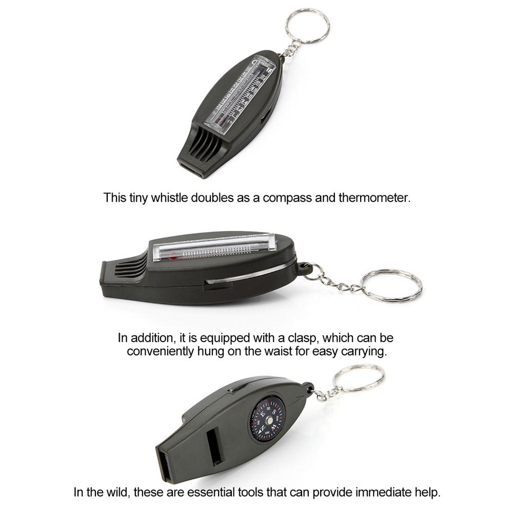 4Pcs 4 in 1 Emergency Whistle with Compass Thermometer Magnifier Portable Survival Multitool for