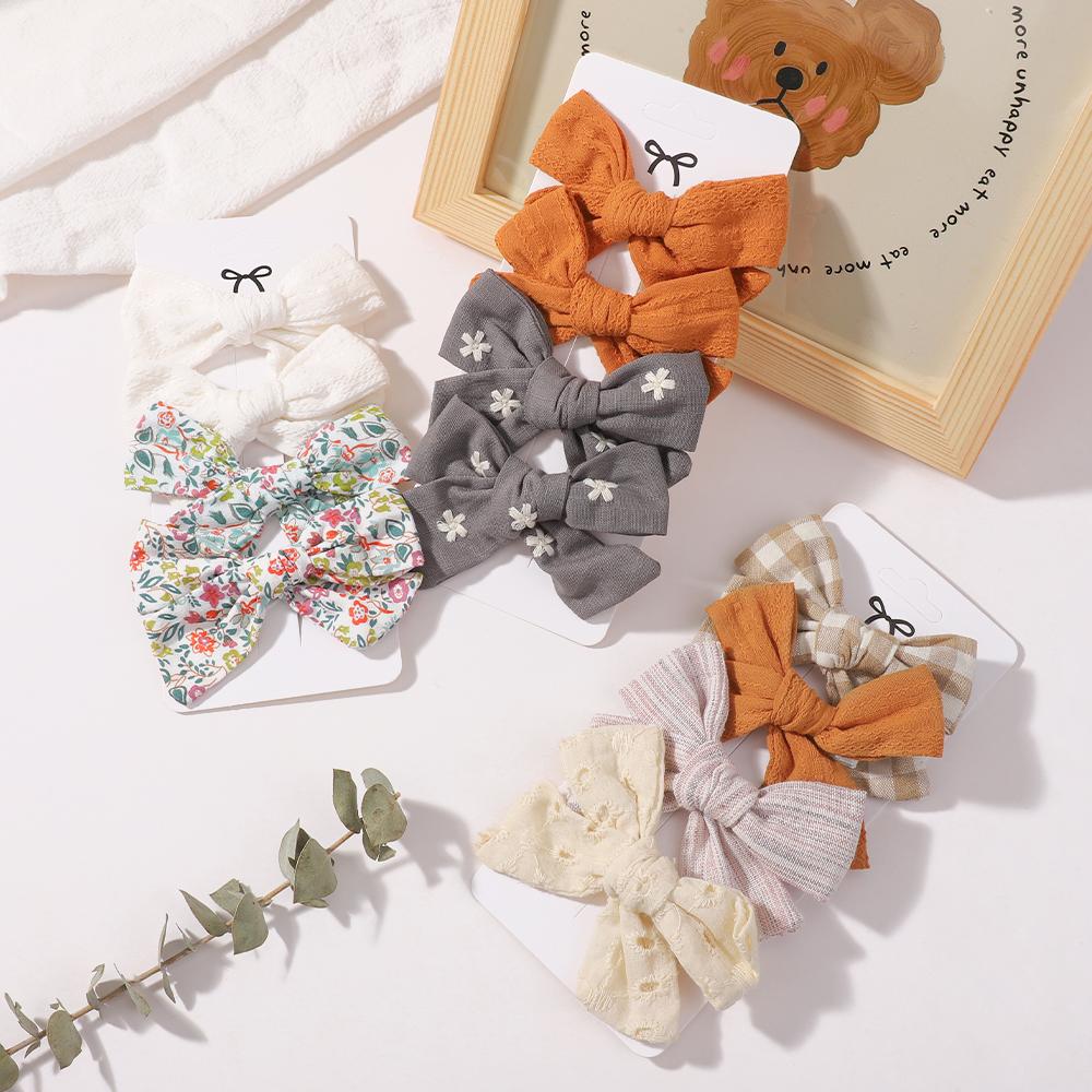 4set Random Color Hair Bows Clips For Baby Girls Cotton Bowknot Hairpins Barrette New Headwear Bow Clips Kids Hair Accessories G