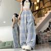 Women's High-Waisted Retro Plaid Wide-Leg Cargo Pants - Summer BF Style