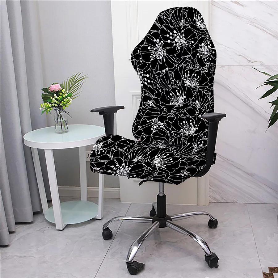 2pcs/set Flower Printed Racing Desk Rotating Slipcovers Office Computer Gaming Chair Covers Stretch Armchair Gamer Seat Cover