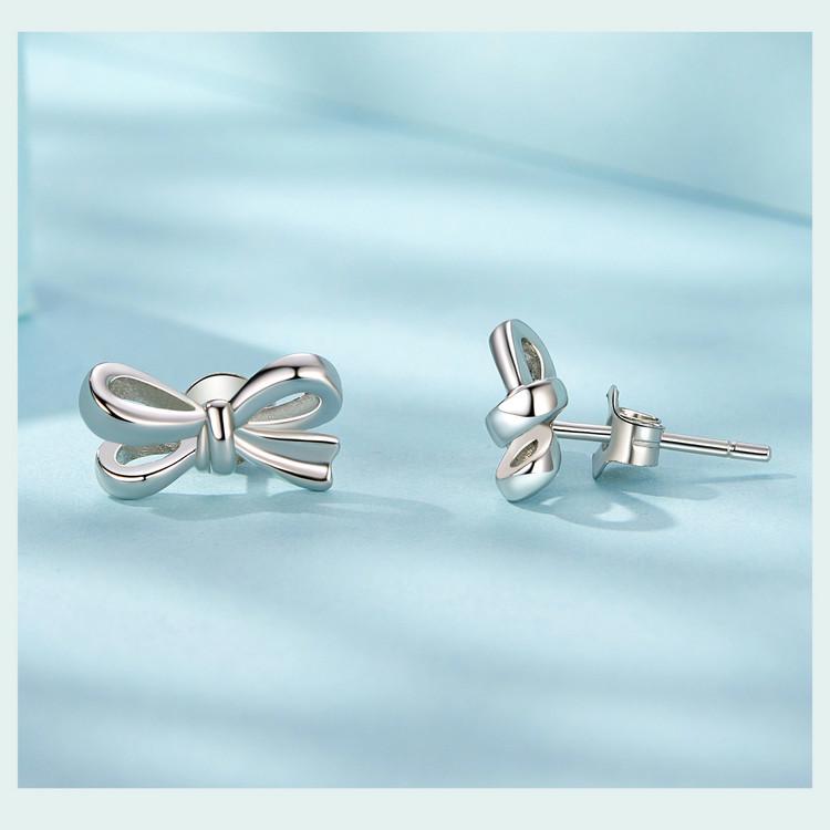 Avle Heart Bow Silver Earrings for Girls - S925 Sterling Silver