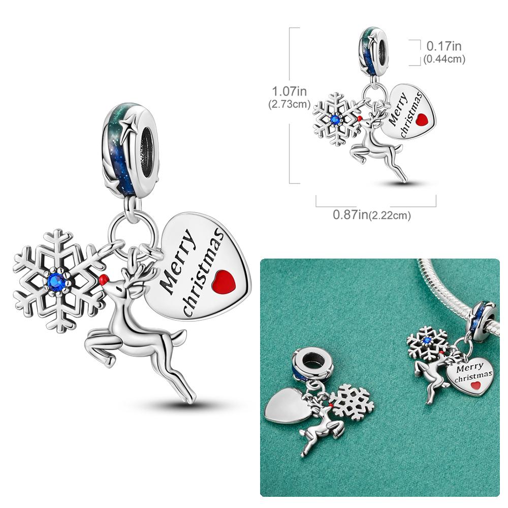 Copper Christmas Charms Fit Original Bangle Bracelet Women Pendant Tree Santa Claus Snow Beads Dangle For Christmas Gift