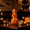 LED Pumpkin Light Halloween Spooky Lighted Figurine, Up Stacking Statue with Warm Decor Witch Hat for Home, Office, Haunt House, Indoor Outdoor Table