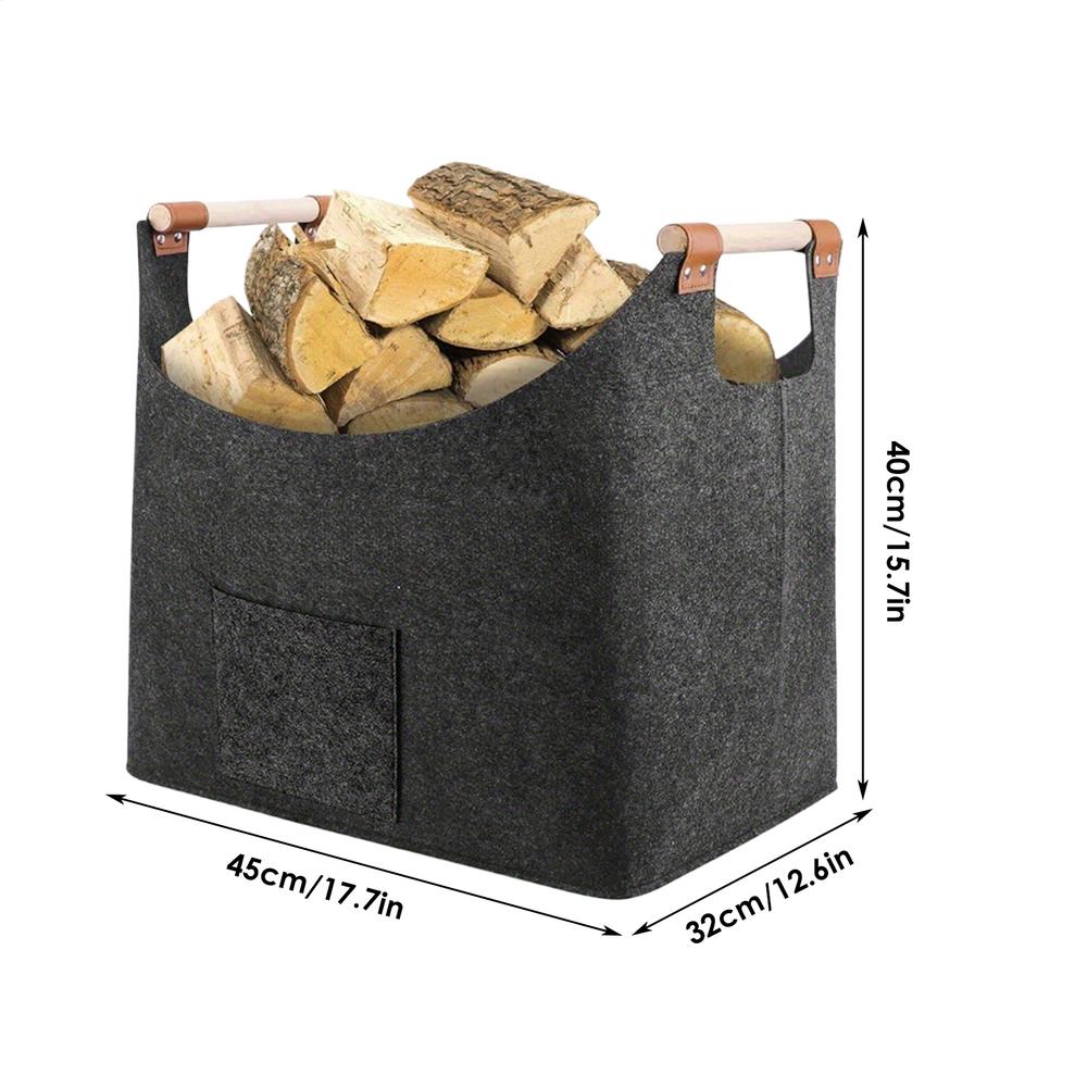 Felt Basket Firewood Box With Wooden Handles Foldable Wood Basket For Firewood Wood Newspapers Clothes Storage