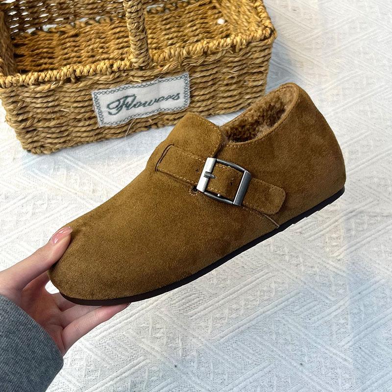 Fleece Single Shoes Winter New Warm Snow Boots Women's Casual Flat-soled Fluffy Shoes