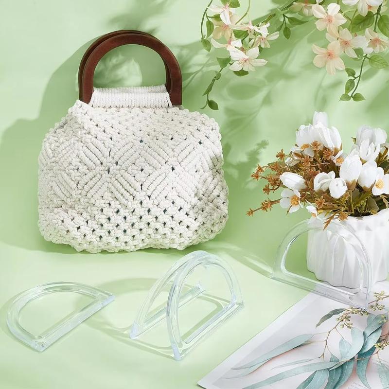 4-teiliges D-förmiges Set aus klarem Harz für Taschenhenkel für Makramee-Häkel-Handtaschen Strohtaschen Strand-Dekorative Taschenhenkel