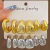 6Pcs Vintage Smooth Water Drop C-Earrings Set for Women Geometric Gold Color Circle Hoop Earring Zircon Ear Studs Jewelry Gifts