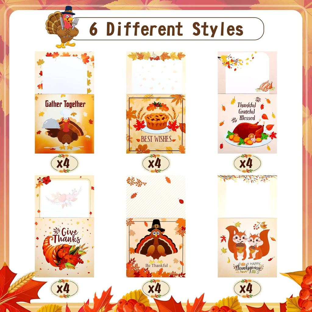 Naler 24 Pieces Thanksgiving Cutlery Holder Set, Fall Thanksgiving Utensil Holder, Thanksgiving Silverware Holders for Thanksgiving Party Supplies