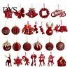 Bell Holiday Ornaments Christmas Red Flocking Wreath Snowfall Elk Noel Home Party Decor Pendant Snowy Winter for Tree Hanging Decorations
