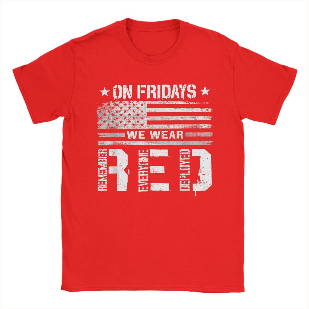 On Friday We Wear Red American Flag Military Supportive Unisex T Shirts Tee Shirt Short Sleeve Round Neck TShirts Clothing