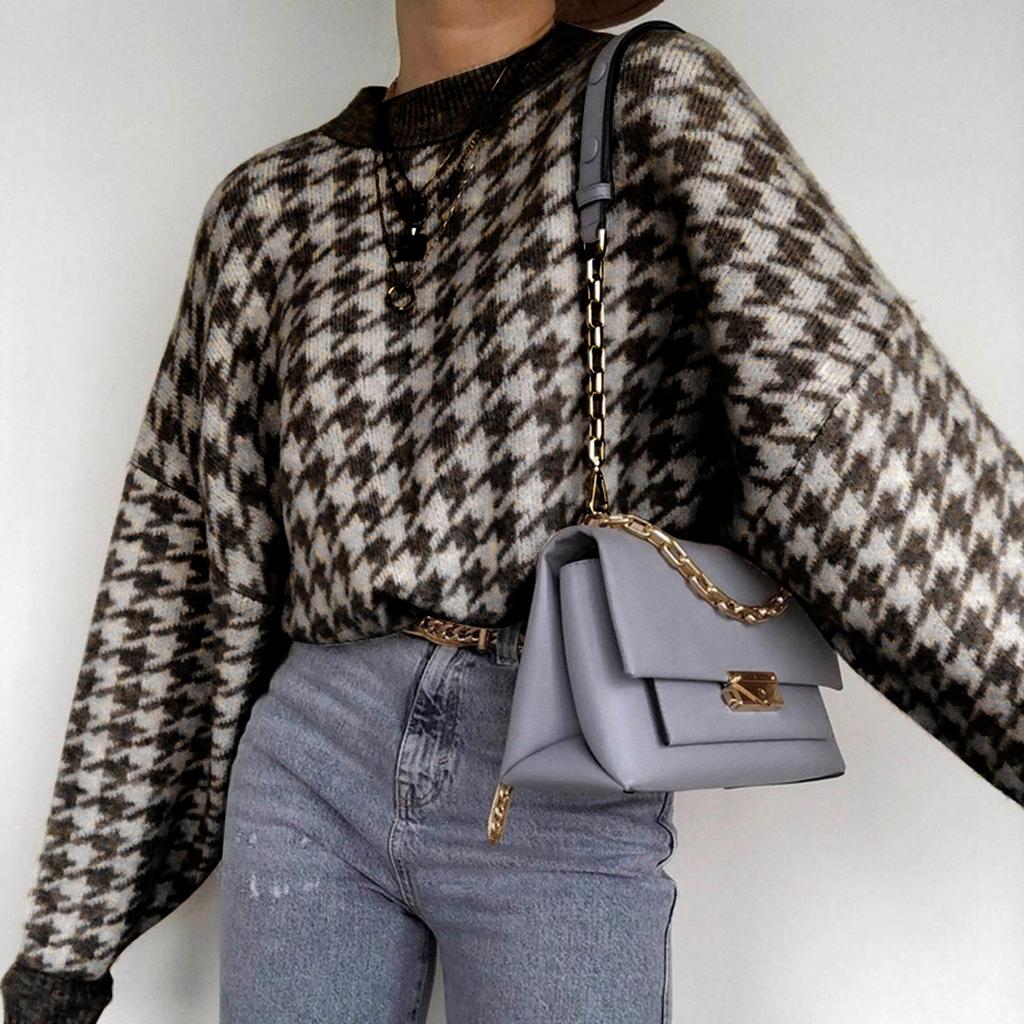 Women's Round Neck Long Sleeve Loose Sweater Pullover Sweater