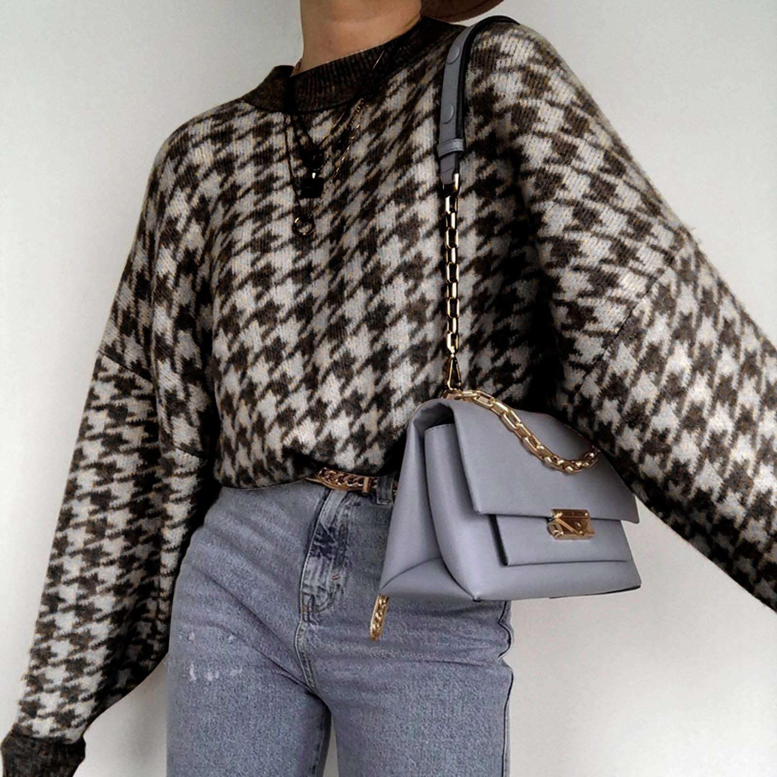 Women s Round Neck Long Sleeve Loose Sweater Pullover Sweater M чёрный 2933₽