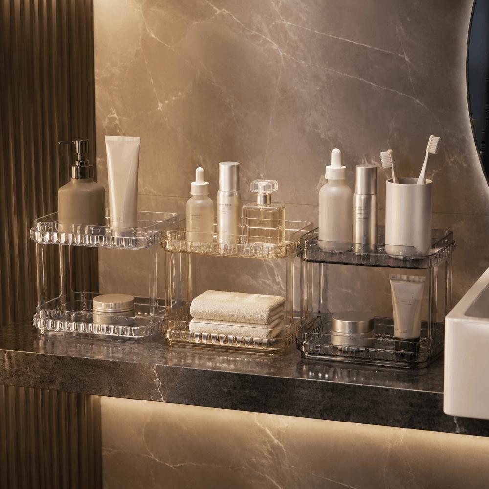 Double Layer Desktop Storage Shelf Transparent Kitchen Storage Box Desktop Placement