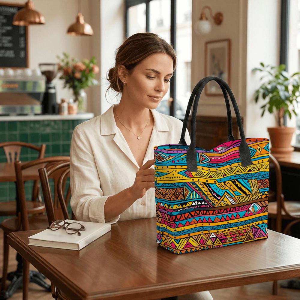  Bohemian Tote Bag Ethnic Print Large Capacity Casual Shoulder Handbag for Daily Shopping Travel