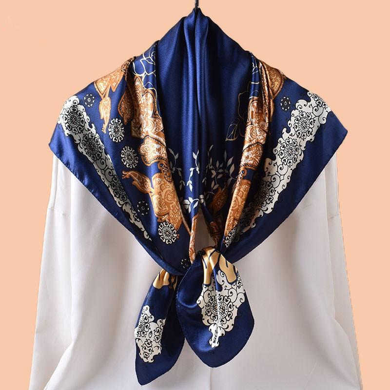 Luxury Silk Satin Hijab Scarf For Women Printed Kerchief Hair Scarfs Female 90cm*90cm Square Shawl Wraps Neck Scarfs For Ladies