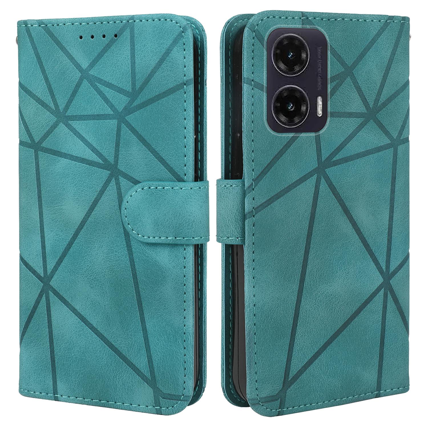 

For Motorola Moto G35 5G Stand Case Line Pattern Leather Phone Cover Green