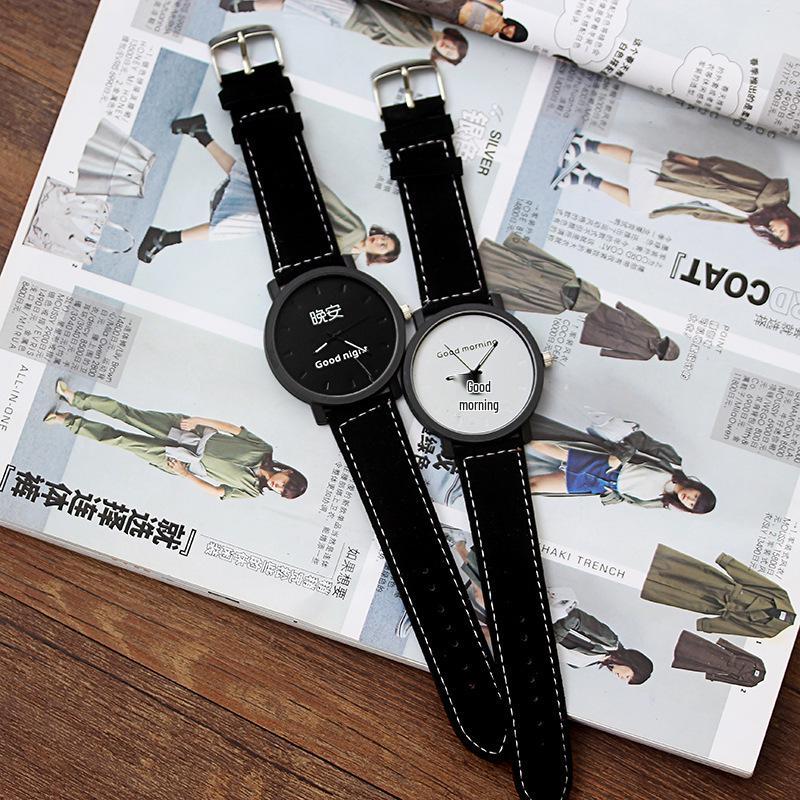 Korean Style 1314 Harajuku Minimalist Couple Watches – Day/Night Design for Students