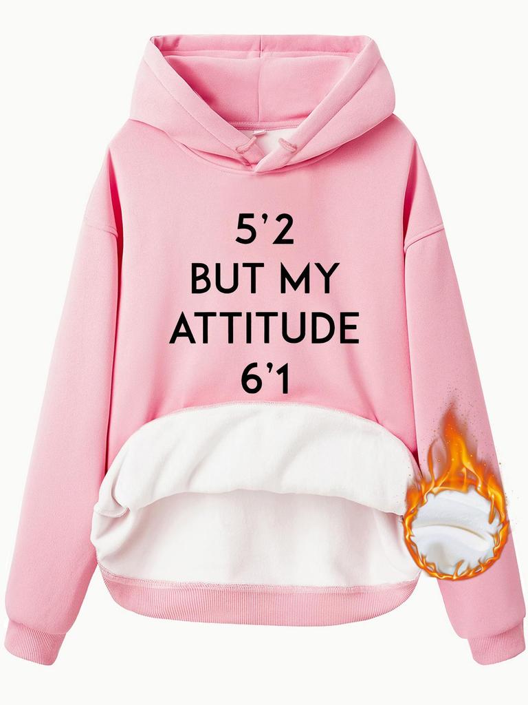 European Size Autumn/Winter Women's Hoodie with Kangaroo Pocket and Attitude Print