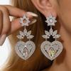 Silver Needle Rhinestone Flower Heart Earrings: Elegant, Statement Accessories for Women