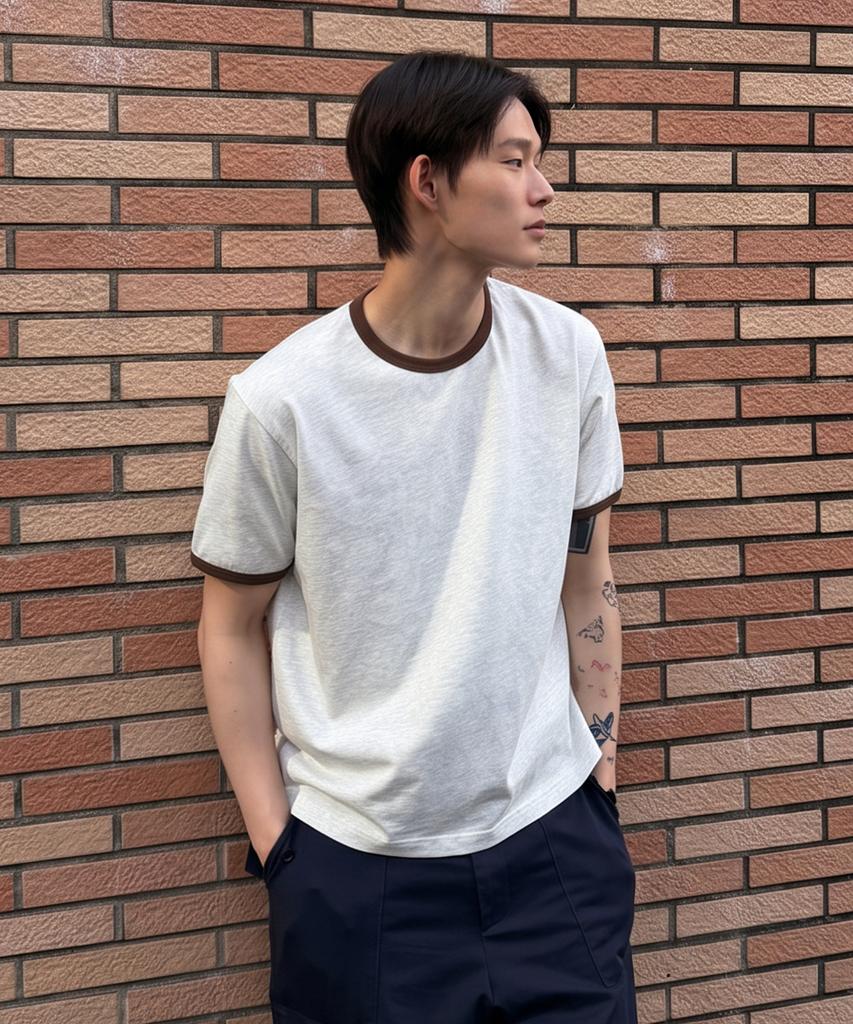 BRENSON [Cooling] Glen Semi-Crop Ringer Short Sleeve Tee ( 4 Colors )