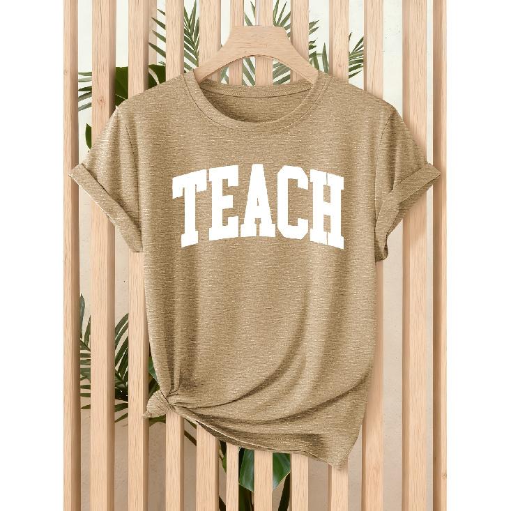 Simple TEACH Letter print women's clothing T Shirt 2026 Spring and summer casual short-sleeve shirt Casual loose-fitting slimming top for daily