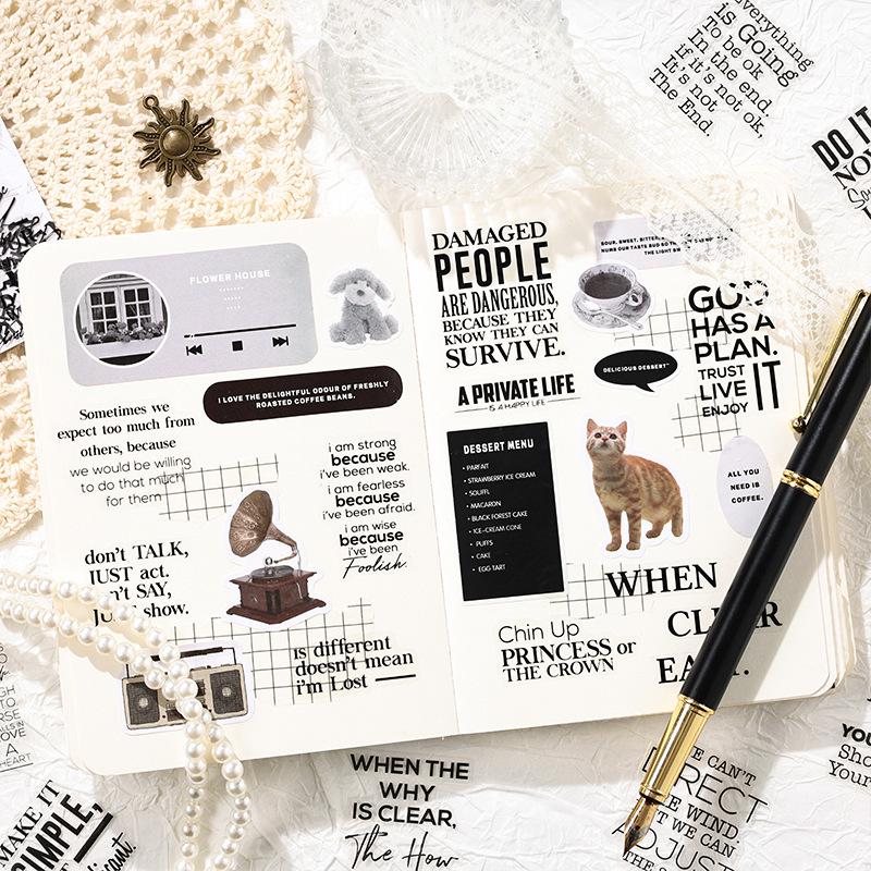Black Poet Retro Instagram-Style PET Stickers: Waterproof Journaling & Collage Decor