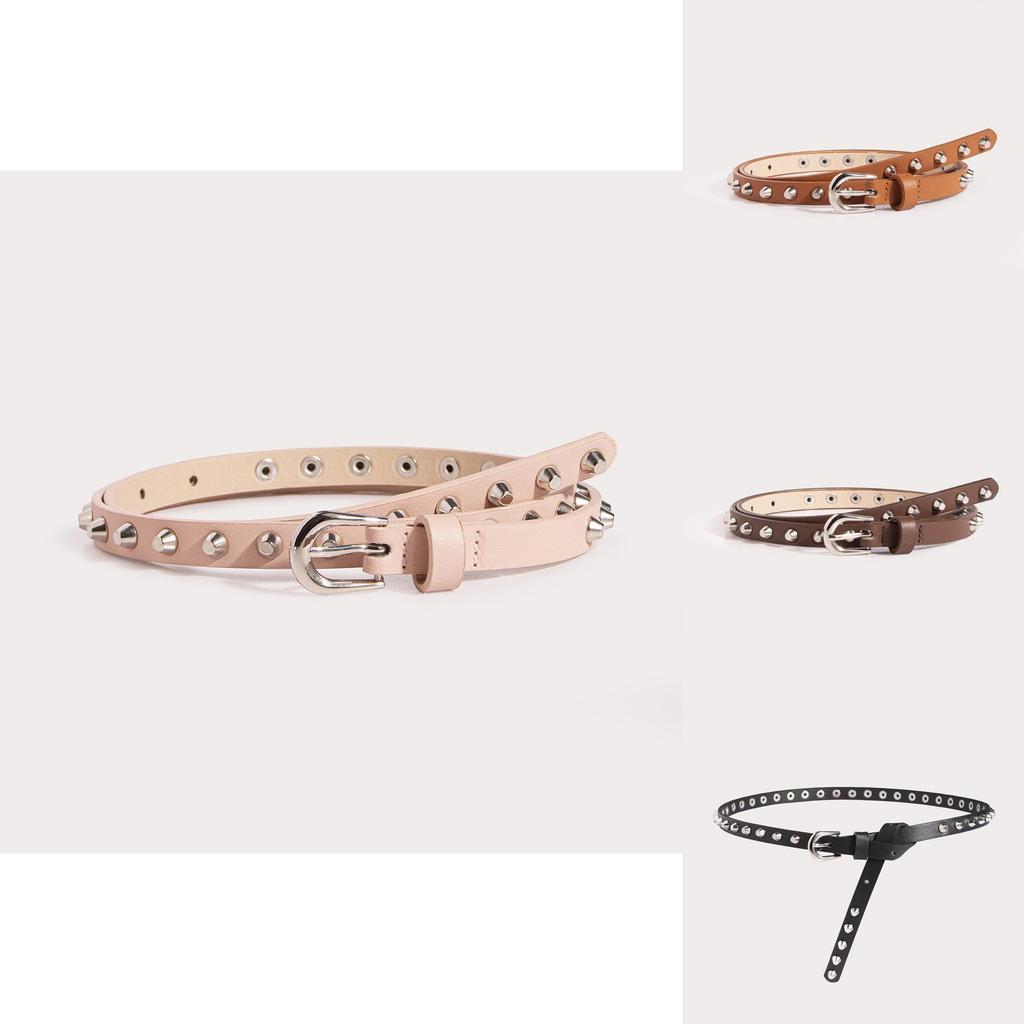 Punk Rock Female Belt With Metal Pin Closure And Dot Pattern For Casual Wear