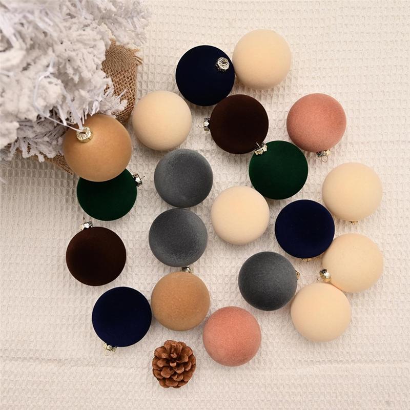 M-Modern-12PCS Velvet Christmas Ornaments Ball Flocked Plastic Shatterproof Xmas Ball Holiday Party Hanging Decorations