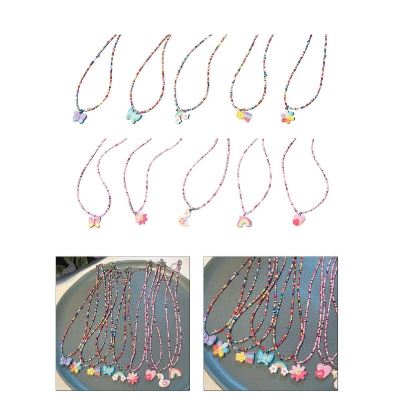 Fashionable Sweet Beads Necklace Short Choker Y2K Colorful Jewelry Pendant Necklace Rice Beads Material for Women Girls