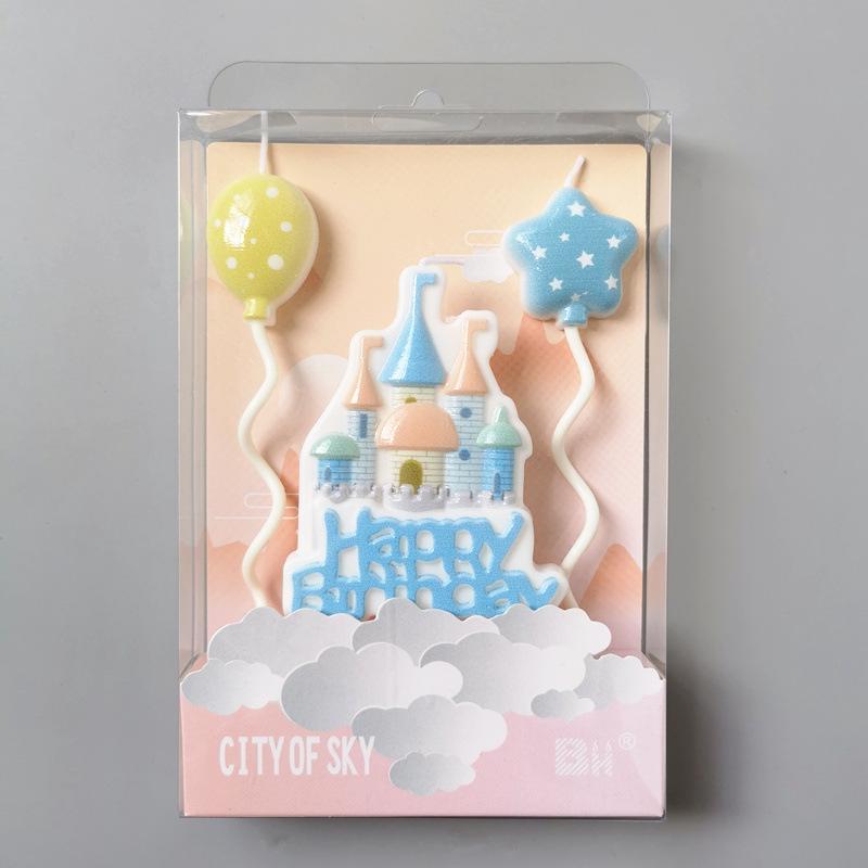 Creative Cartoon Castle Birthday Cake Candles for Kids Party Decoration синий