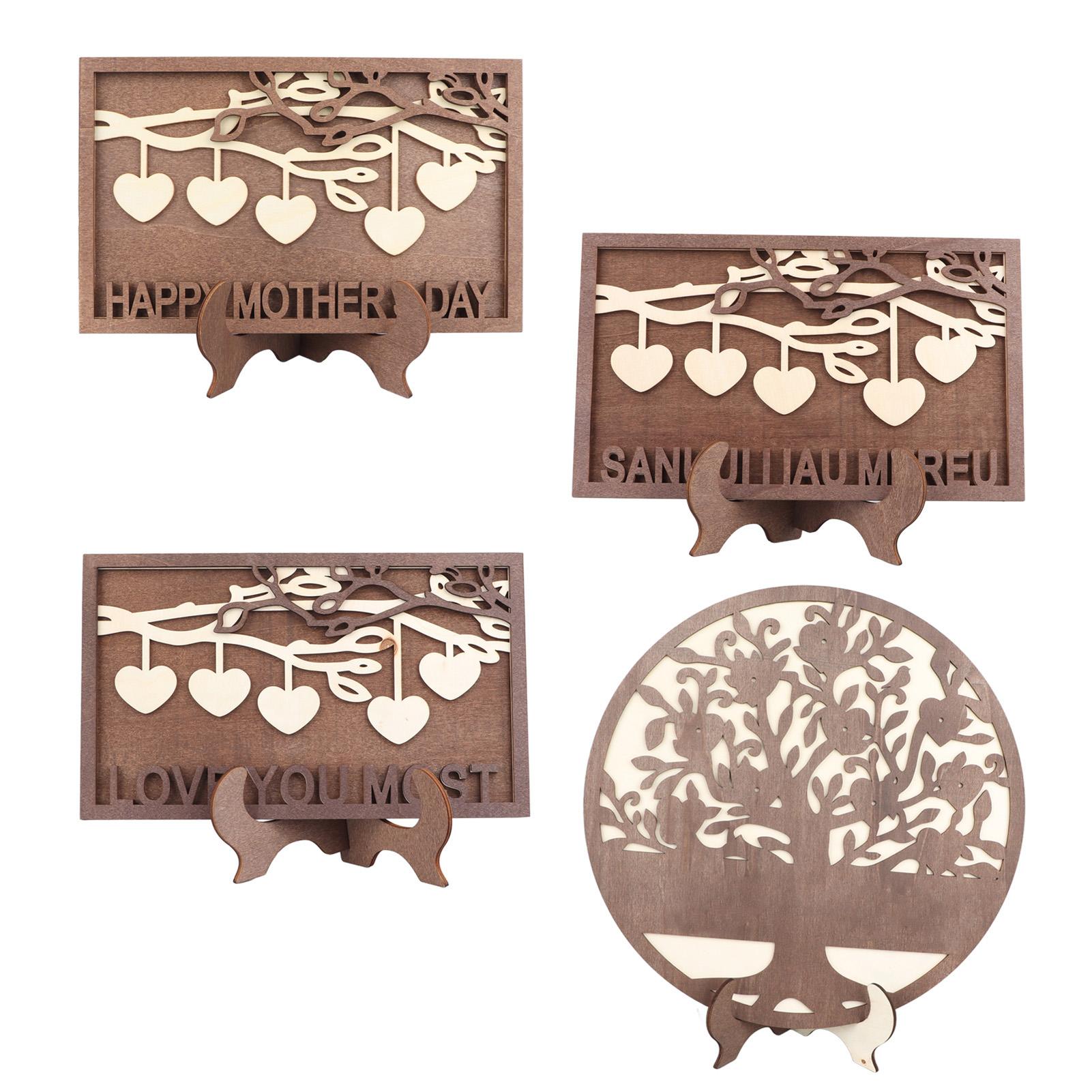 

4Pcs Wooden Family Names Tree Frame Wooden Sign Engraving Frame Desktop Ornaments for Home Decoration