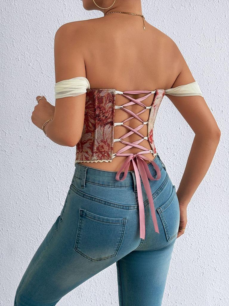 Trending Retro French Jacquard Strapless Corset Vest