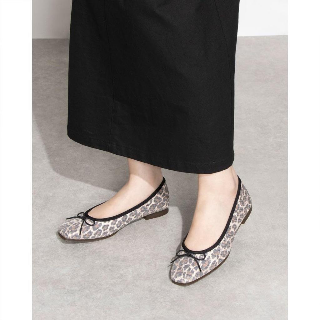 IK Plus Women's Leopard Fabric Ballet Flats, Size 120, 23.0 cm, 2E