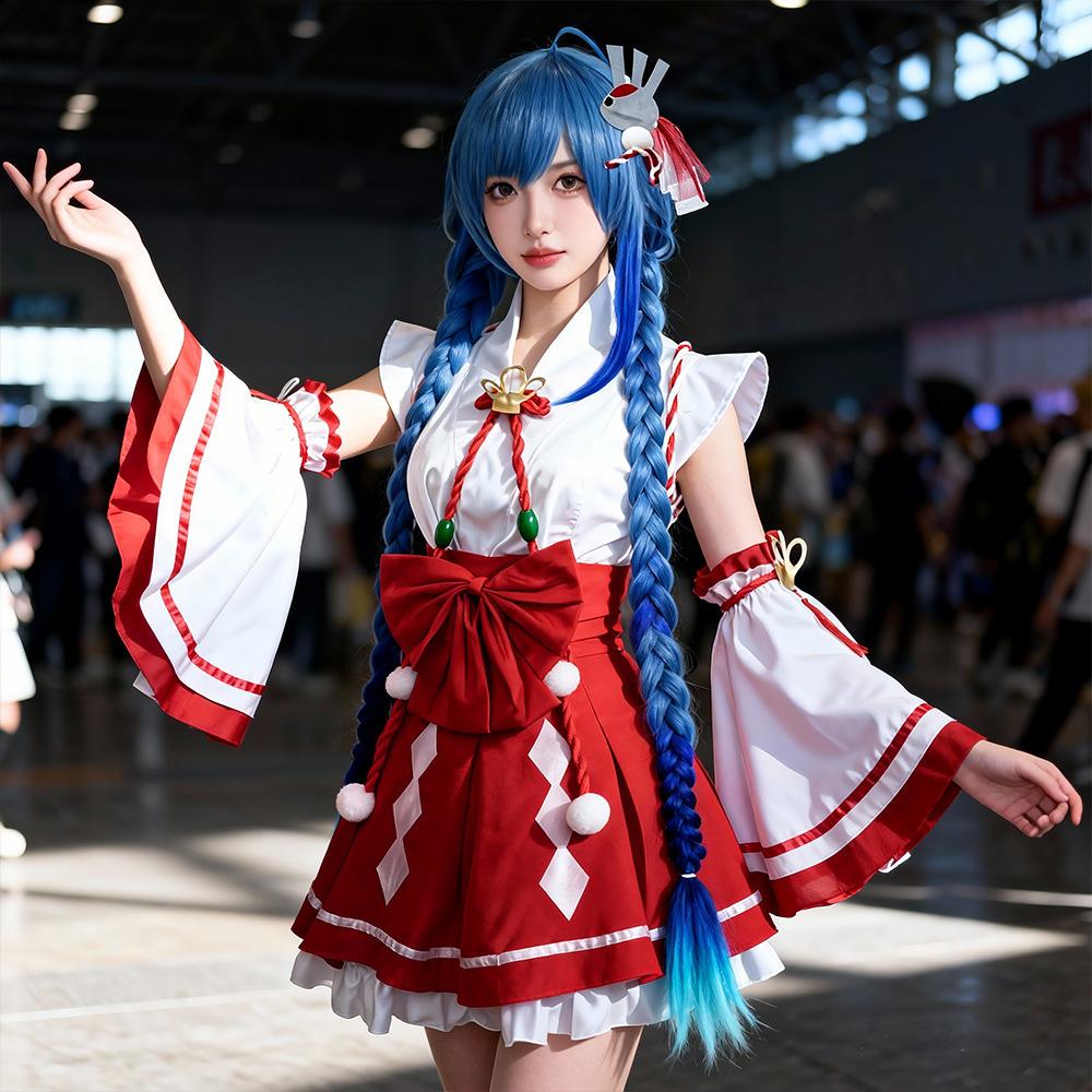 Women Anime Costumes Japanese Kimono Anime Costume Set for Women, 10-Piece Sexy Sweet Cosplay Outfit (Top+Obi+Skirt+Sleeves+Accessories)