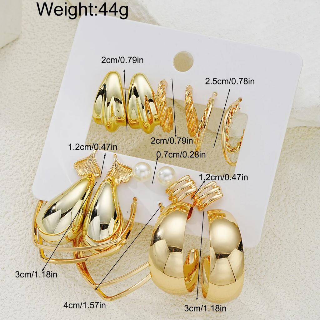 iF ME 9 Piece Geometric Water Drop Pearl Earrings Set Eco Friendly CCB Iron Gold Fashion Jewelry Women Shiny DailyParty Accessory Gift
