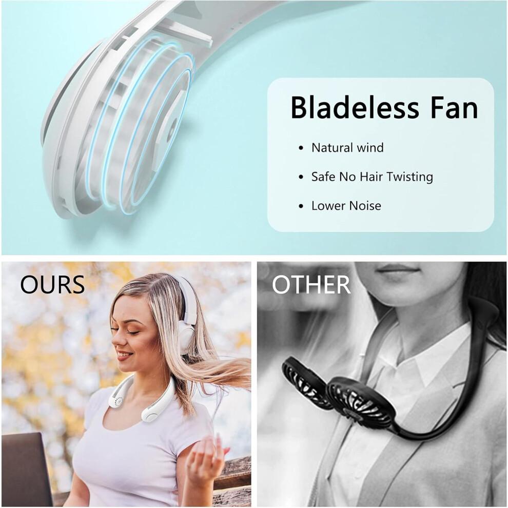 Hands-Free Bliss, Portable Bladeless Neck Fan, Ultra Quiet 360 Degree Cooling, Ergonomically Designed for All-Day Comfort, Rechargeable with Built-In