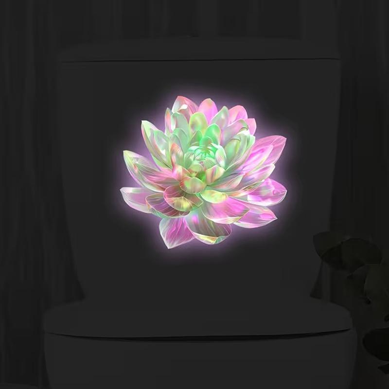 Adesivo Luminoso Colorato Fiore di Loto per WC Decalcomanie Luminescenti al Buio Autoadesive Rimovibili in PVC Decorazione Parete Camera da Letto Bagno