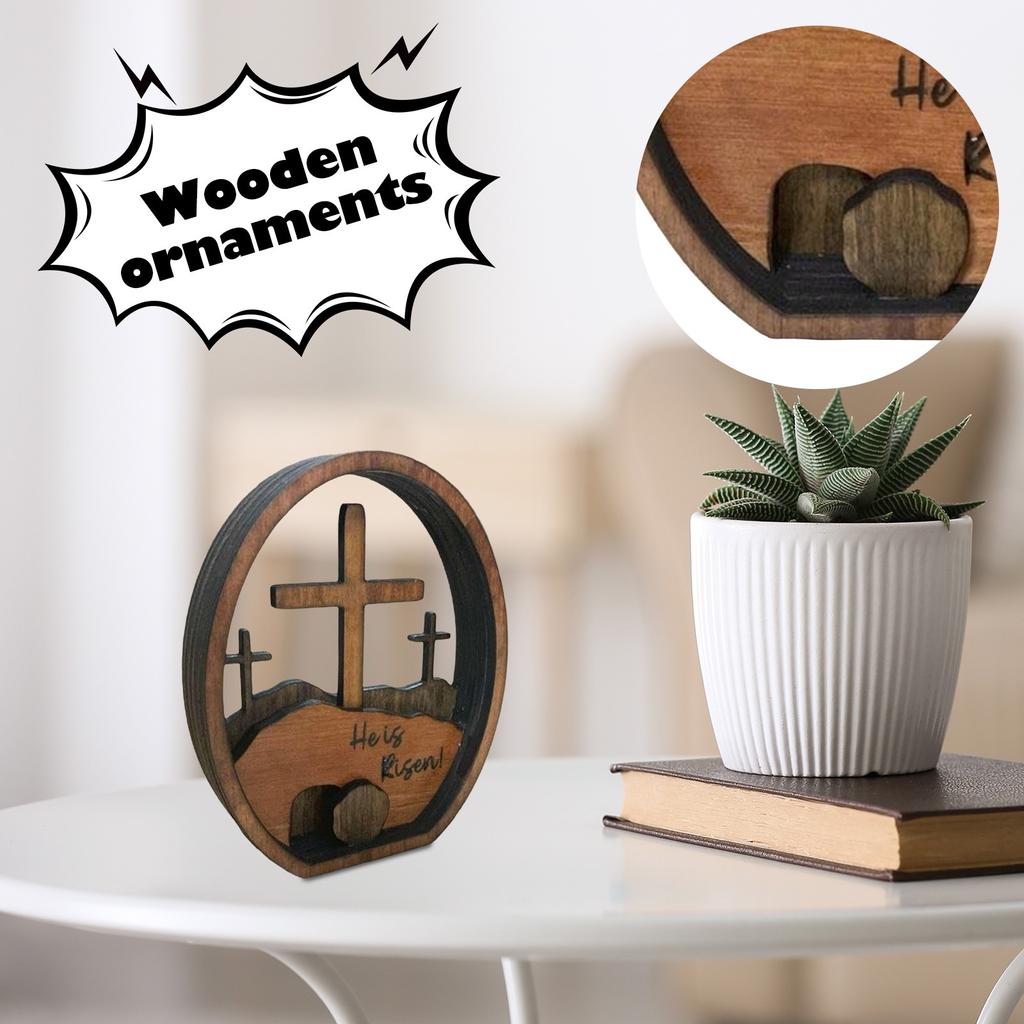 Easter Decoration He Is Risen Wooden Easter Resurrection Scene Cross Tomb Tray Set Easter Decor Centerpiece For Religious Home Table