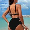 European And American New Bikini Split 2-Piece Suit Sexy Backless Cross Belt Solid Color Swimsuit Women