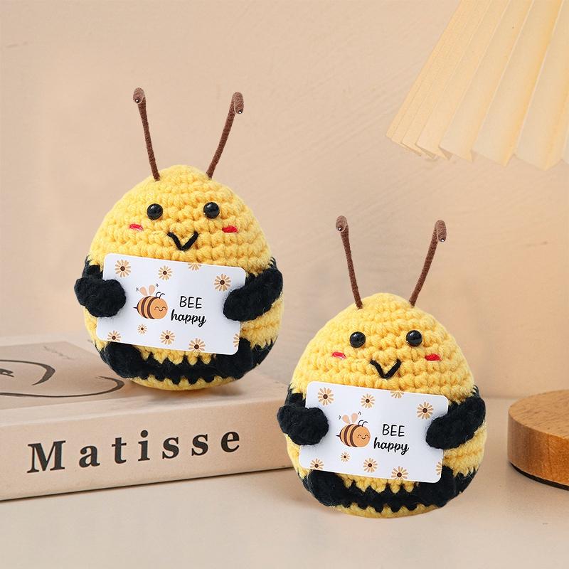 1-5pcs Positive Energy Knitted Bee Duck Doll Handmade Crochet Desktop Ornaments Craft Car Interior Decor Birthday Gift Abeja