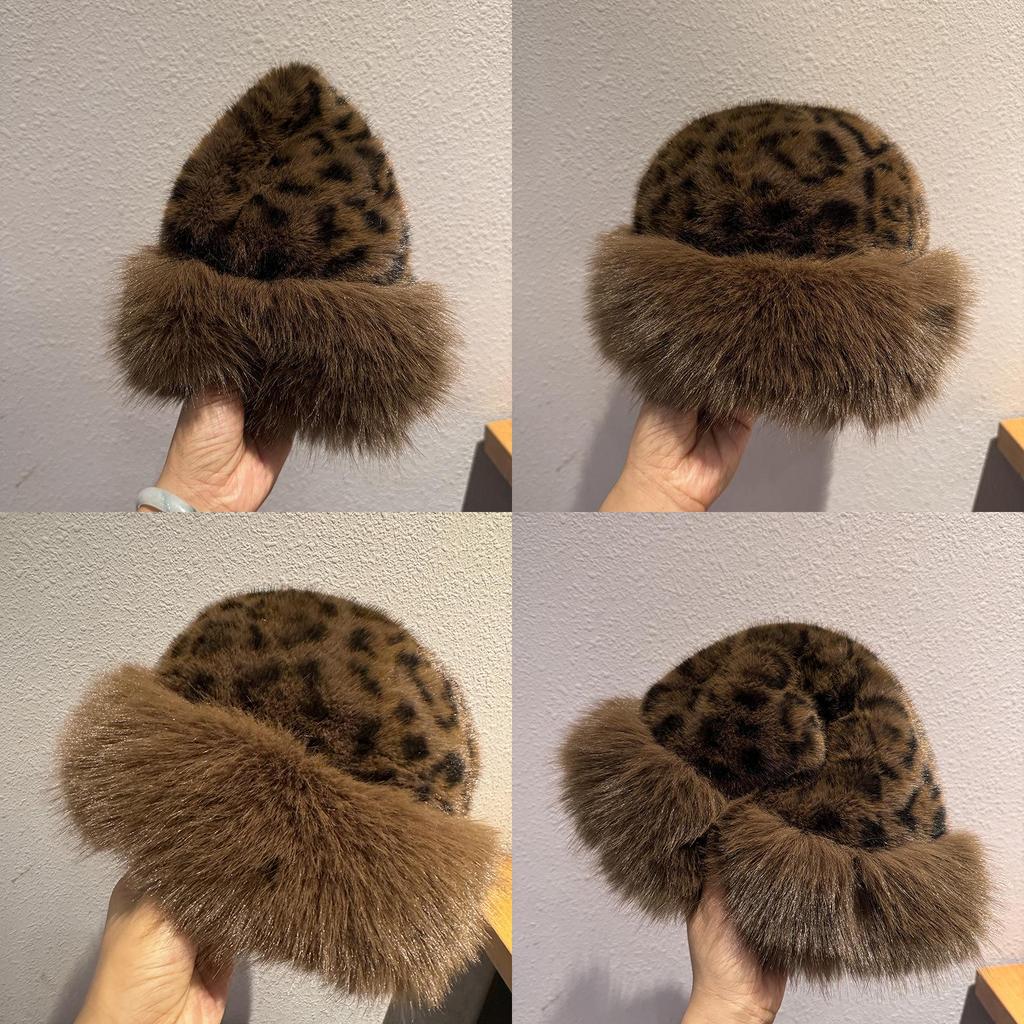 Hat Mongolian Women Thick Plush Windproof Leopard Print Hat Accessory Winter