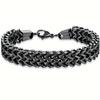 Hip Hop European-American Titanium Steel Double Row & Single Row Mesh Bracelet with Stainless Steel Inlay.