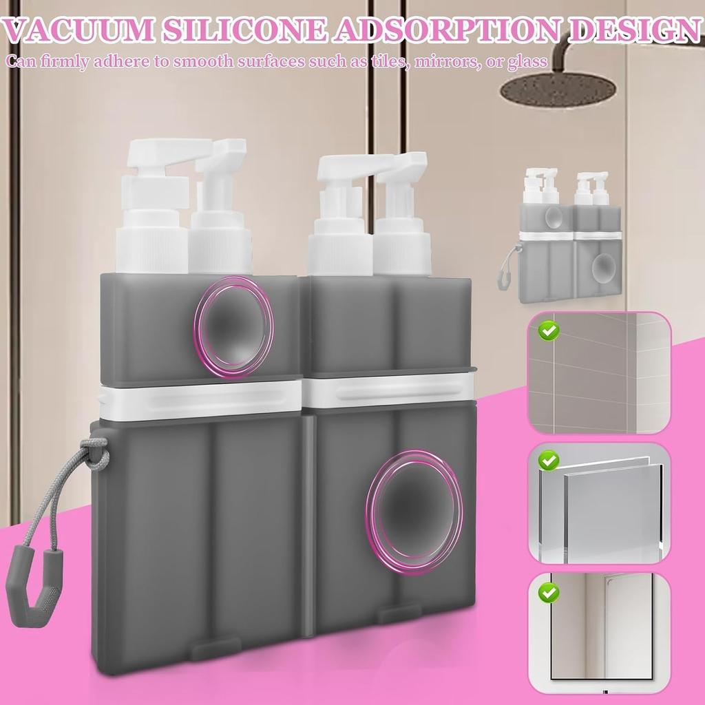 4 In 1 Travel Toiletry Container Refillable Travel Size Toiletries Bottle Set with Suction Cup for Smooth Wall for Shampoo Conditioner Body