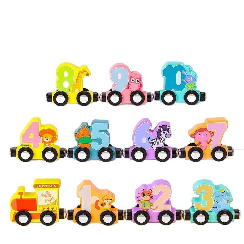 Educational Wooden Magnetic Train Toy for Ages 1-6: Numbers & Building Blocks
