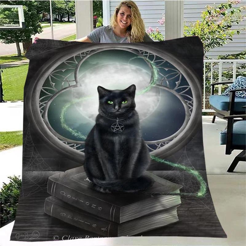 Gato misterioso, gato satanás cobertor fofo quente macio pelúcia sofá capa cobertor quadrado cobertor de viagem (Padrão personalizável)