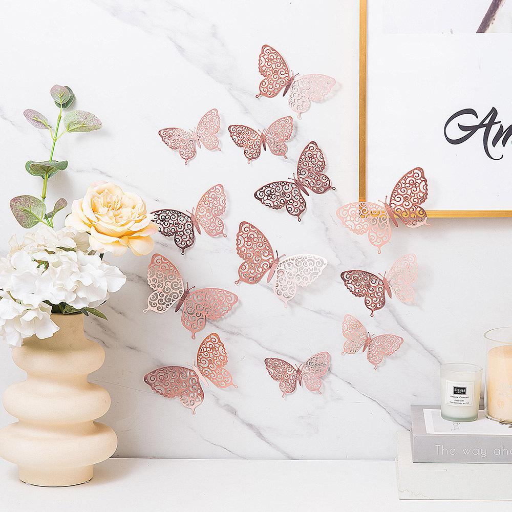 12Pcs/set 3D Hollow Butterfly Wall Sticker for Home Decoration DIY Wall Stickers Modern Wall Art Living Room Decoration