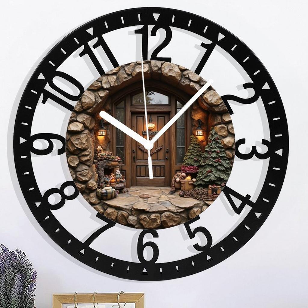 25cm Circular Iron Wall Clock with a Bicycle with Basket