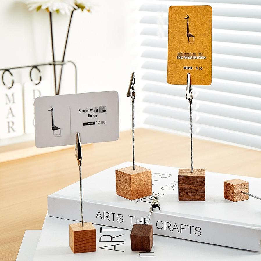 Porta-biglietti e promemoria in legno verticale con clip per tavolo o scrivania