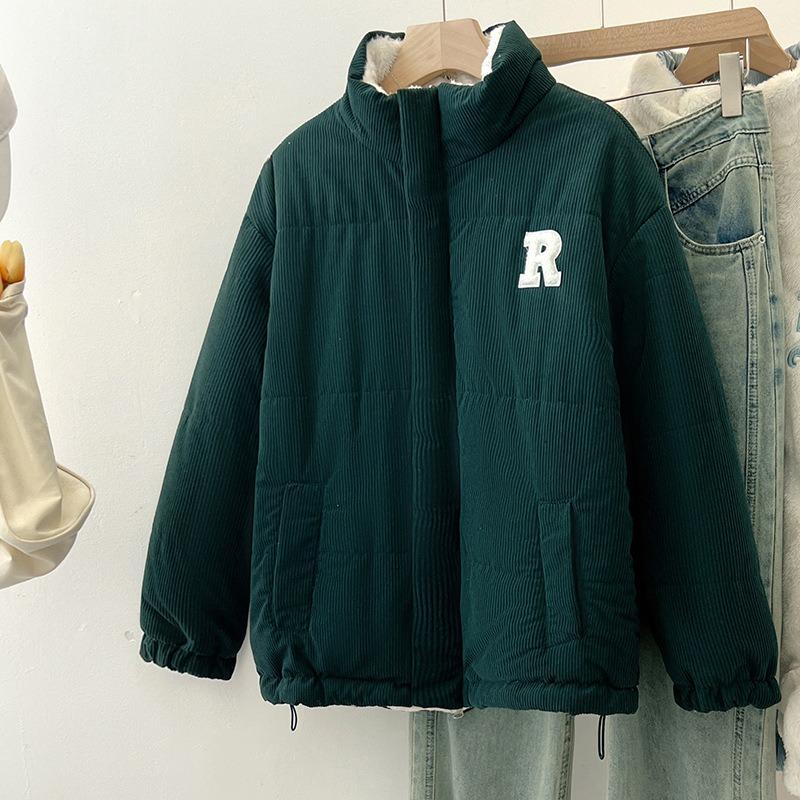 Lazy wind wears coats on both sides, women's winter new lamb wool thickened loose cotton-padded jacket tide